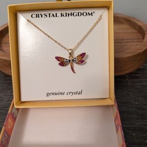 Pink and Gold Dragonfly Pendant Necklace